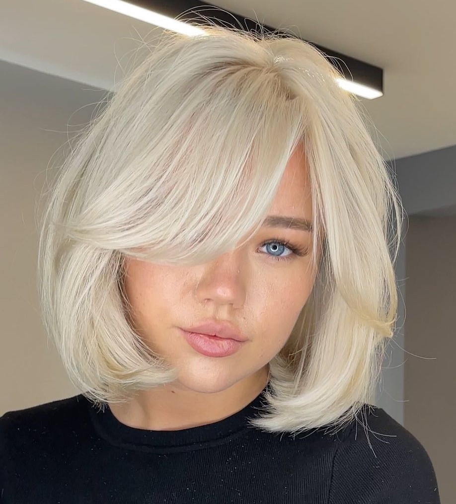 Curled-Under White Blonde Bob