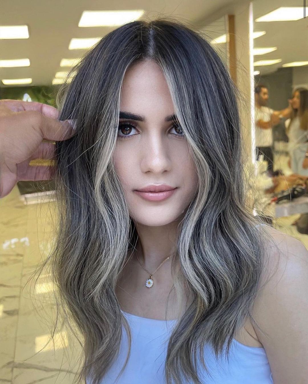 Cool Ash Blonde Balayage on Dark Hair